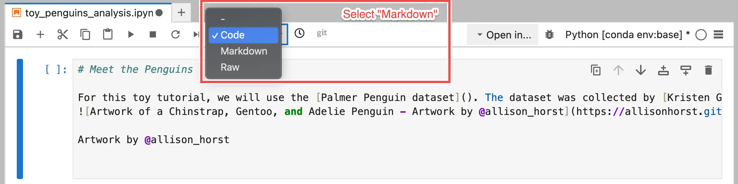 Changing a Cell Type to Markdown